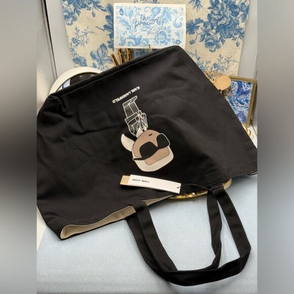 🆕 KARL LAGERFELD PARIS 🧿 NWT Black Ikonik 2.0 Tote Bag, Cartoon Karl Graphic - Picture 9 of 16